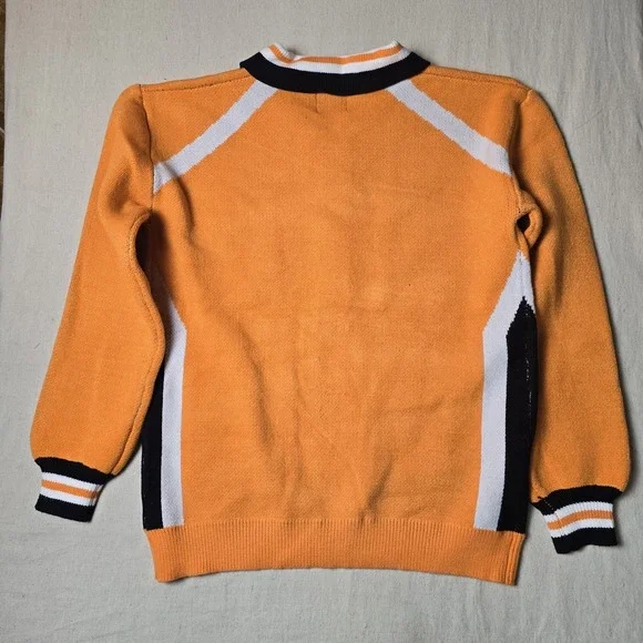Steady Hands Ladies' Cardigan Small Orange Black Striped Collar Button-Up Rare - Picture 2 of 16